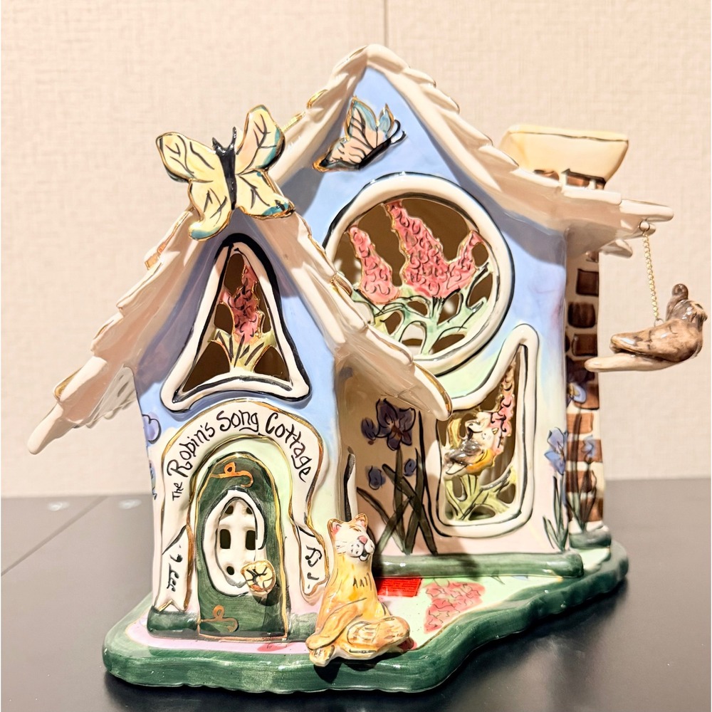 Heather Goldminc Clayworks The Robins Song Cottage Tea Light Candle Holder